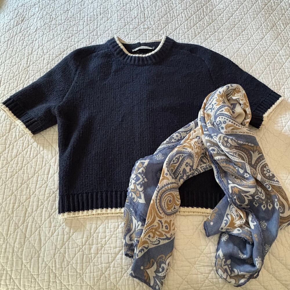 Abercrombie & Finch Crew Sweater Cropped Blue Sz XS Dark Academia Preppy Nerdy